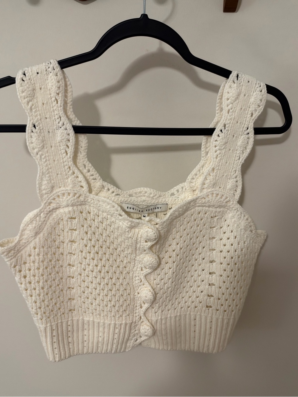 English Factory Cream Crochet Knit Cropped Sweater Tank Top